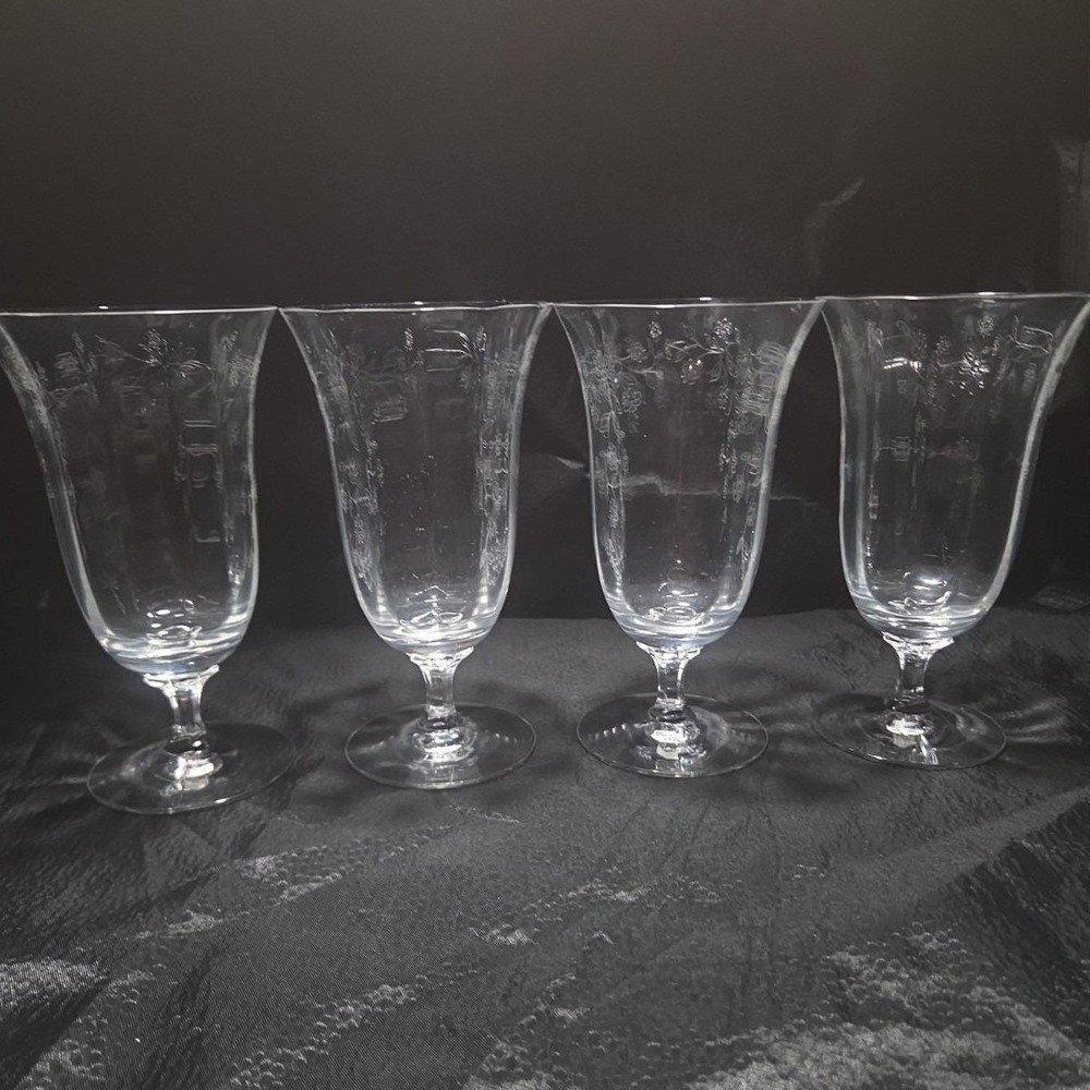 Lenox Castle Garden Iced Tea LOT 4 Goblets Floral Etched Stemware 6 5/8"